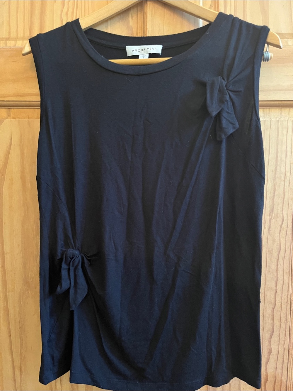 Amour Vert Black Sleeveless Tank with Bow Accents